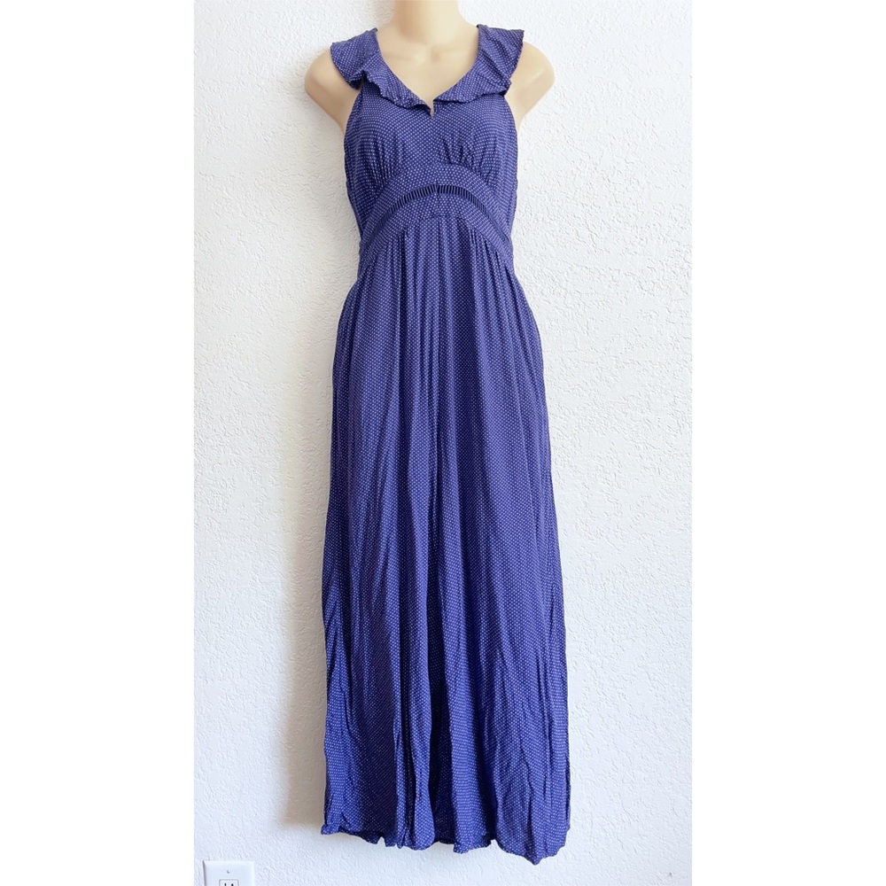 Anthropologie Maeve Justine Purple Polka Dot Wide Leg Jumpsuit Size 0 Ruffles